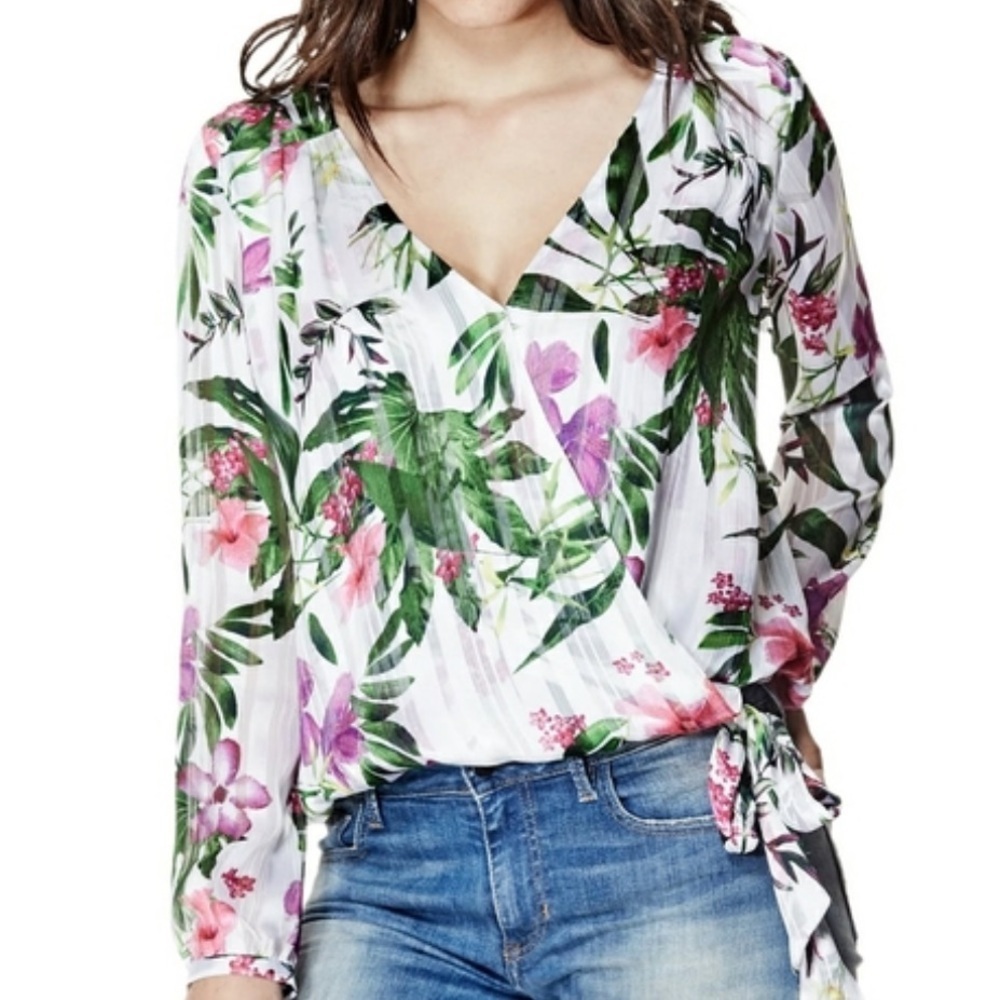 G by GUESS Long Sleeve Surplice Shirt SZ XS